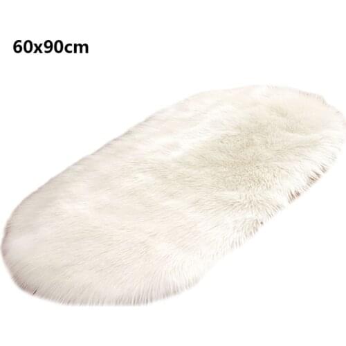 Oval Area Rug Faux Wool Fluffy Shaggy Kids Play Mat Warm Floor Carpet Cushion QX2E