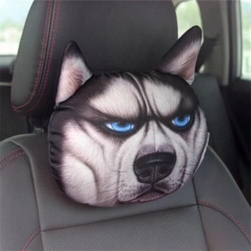 Cute Animal Cat Car Neck Headrest Cartoon Sharpie Husky Dog Nap Cushion Pillow Memory Cotton Auto Seat Head Support Protector