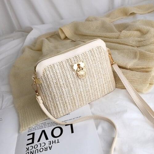 Casual Chains Straw Bucket Bags 2021 Women Summer Messenger Bag Rattan Bags Beach Lady Travel Purses and Handbags Shoulder Bag