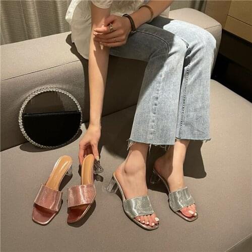 Brand Women Summer Outdoor Sandal High Square Heel Flip Flop Ladies Women Slipper Elegant Women Slides Shoes plus big size