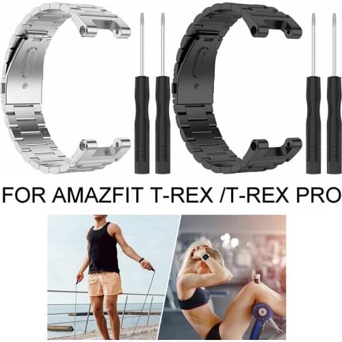 Metal Band Replacement Straps For Huami Amazfit T-Rex Pro Smart Watch Bracelet Stainless Steel Wrist Strap Double-snap