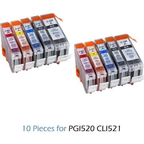 2020 10pcs PGI520 PGI-520 CLI-521 Compatible Ink Cartridge for Canon PIXMA IP3600 IP4600 IP4700 MX860 MX870 MP540 PGI520 CLI521