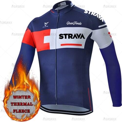 STRAVA Winter Cycling Jersey Long Sleeve Keep Warm Fleece Bicycle Shirts Pro Team Bike Jerseys Cycling Wear For Mens