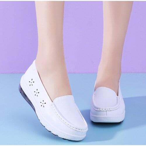 Cotton nurse shoes women casual soft sole summer white wedge leather shoes women mother shoes air cushion sole