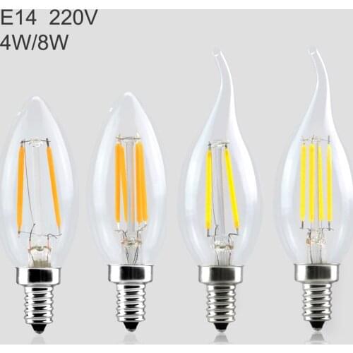 TSLEEN E14 4W 8W Vintage LED Filament Light C35 220V Edison LED Bulb Candle Flame Luminaria Led Retro Light Lamp Home Decoration