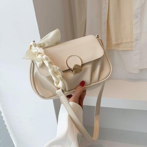 Vintage Solid Color Pu Leather Shoulder Bags for Women 2021 Scarves Designer Luxury Brand Handbags Pleated Female Crossbody Bag