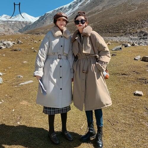 Heydress 2021 Winter Korean Parkas Women Single Breasted Thick Warm Jacket Female Fur Collar Cotton Coat Lady Sashe Clothes