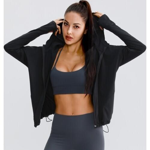 UA_ROCK Spring New Loose Zipper Hooded Running Jacket Women Summer Thin Long Sleeve Sweatshirt Gym Drawstring Yoga Sport Jacket