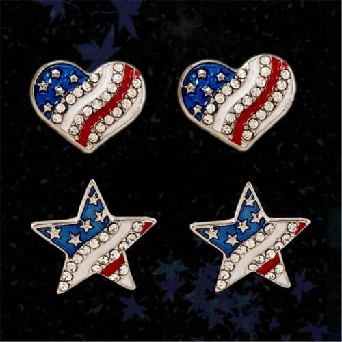 Women Rhinestone Star Love Heart American Flag Ear Studs Piercing Earrings Gift Earrings 2020 fashion Ear Studs Earrings Gift