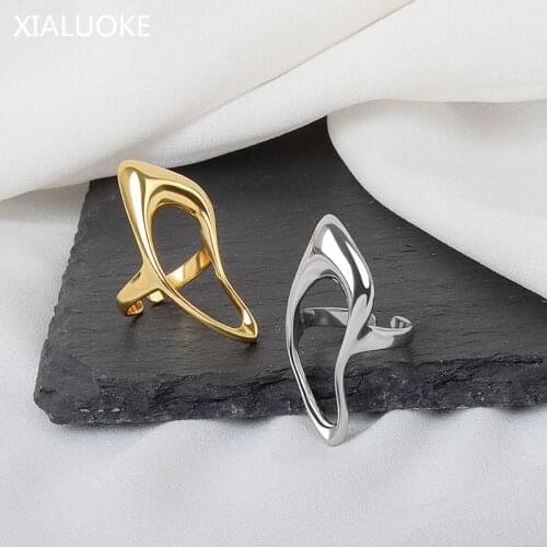 XIALUOKE Hip Hop Rock Metal Geometrical Irregular Hollow Out Index Finger Ring Women Retro Open Adjustable Punk Rings Girl Gift