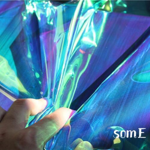0.4mm TPU Fabric Laser PVC Plastic Fluorescent Blue Waterproof DIY Coat Crystal Bags Background Decor Clothes Designer Fabric
