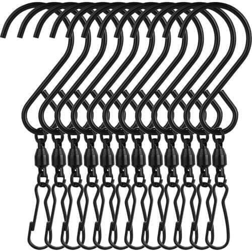 12 Pack Swivel Hooks Clips Wind Spinner S Hook Clips Hanging Wind Chimes Party Supplies (Black)