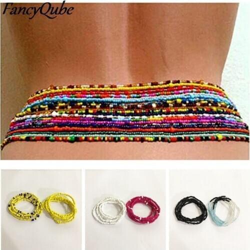 2 Piece Bikini Chain Belly Fashion Handmade Rice Beads Bracelet Waist Chain Dual-use Gift Girl