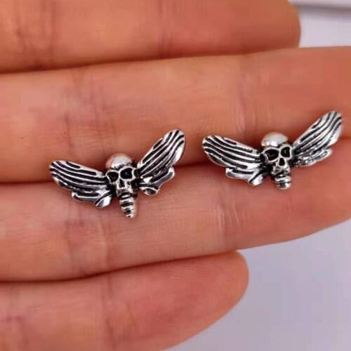 Hzew 5pcs new Death head stud earring tiny skull butterfly insect earring for women jewelry gift