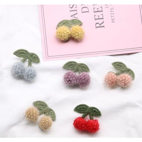 5Pcs Woolen Yarn Lovely Cherry Applique Handmade DIY Needlework Sewing Accessories Mink Ball Yarn Crochet Knitted Patchwork