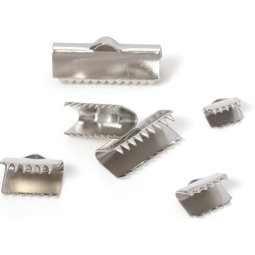 50pcs/lot Stainless Steel Fastener Clasps Fitting Flat Leather Cord Silver Tone End Caps Clip Clasps Jewelry Making Components