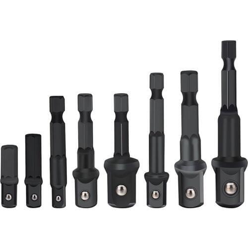 BMBY-Drill Socket Adapter for Impact Driver with Hex Shank to Square Socket Drill Bits Bar Extension set 8 Pieces