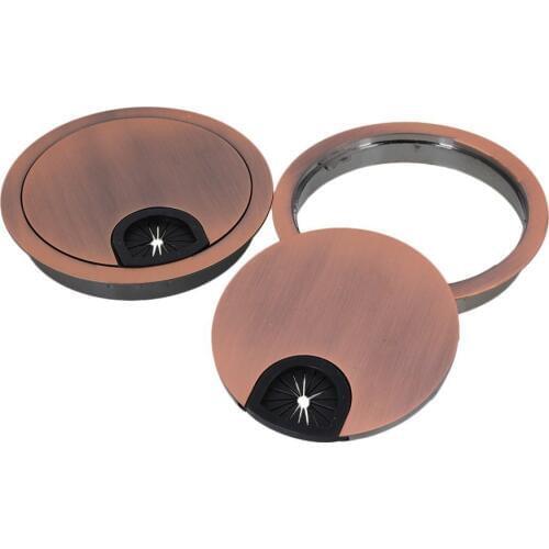 80mm Red Copper Color Zinc Alloy PC Computer Grommets Table Desk Cable Tidy Wire Hole Cover Plate Pack of 2