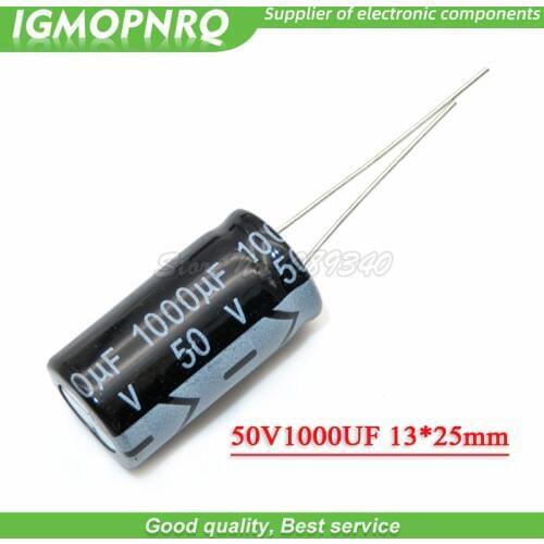 10PCS 50V1000UF 13*25mm 1000UF 50V 13*25 Aluminum electrolytic capacitor