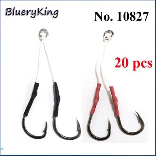BlueKim 20 Pcs/Pack 10827 Double Jig Assist Hooks Stainless Steel Double Jigging Assistant Hooks Double Assist Hooks With Line