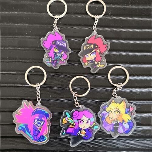 LOL Game Cute Anime KDA Akali Acrylic Keychain Double-Sided Pendant Keyrings Women Car Bag Key Chains Accessories Cosplay Props