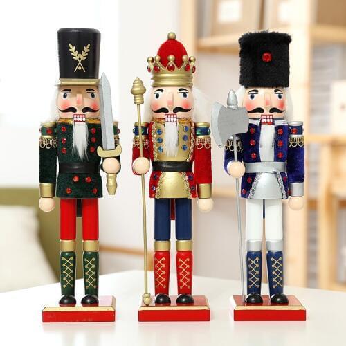 Nutcracker Puppet Flannelette Soldiers Vintage Home Decor Christmas Decorations Wooden Figurine 3pcs/lot 30cm