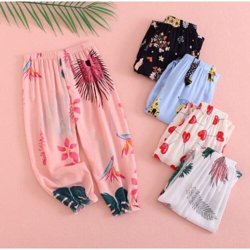 Childrens Lantern anti mosquito pants cotton silk mens and womens air conditioning pants summer thin baby pajamas casual pant