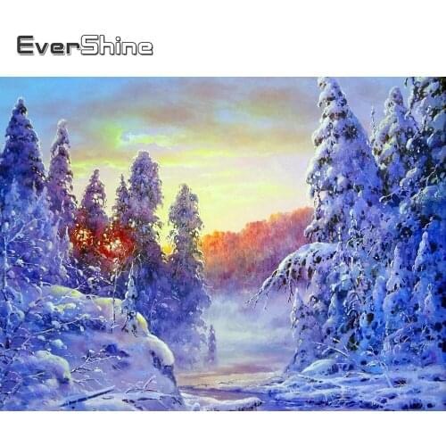 EverShine 5D Diamond Embroidery Landscape Picture Of Rhinestones Diamond Painting Winter Needlework Mosaic Tree Handmade Hobby