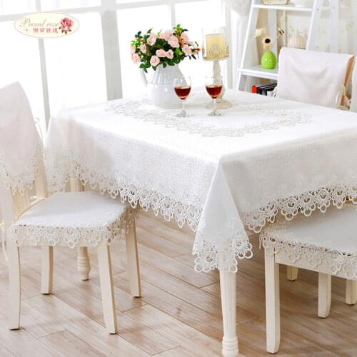 Proud Rose White Lace Table Cloth Cover Towel Table Runner Chair Cover Wedding Decoration Round Tablecloths Chair Cushion