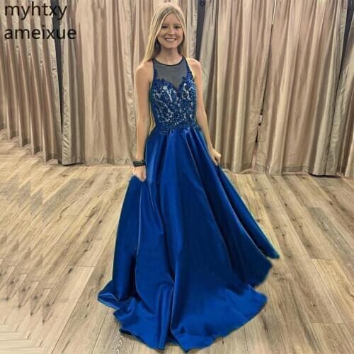 Exquisite Sexy Appliques Royal Blue 2020 Long Plus Size Evening Dress Custom Made A Line Floor Length Occasion Robe De Soiree