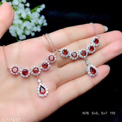 KJJEAXCMY boutique jewelry 925 sterling silver inlaid natural gemstone garnet female luxury pendant necklace support test