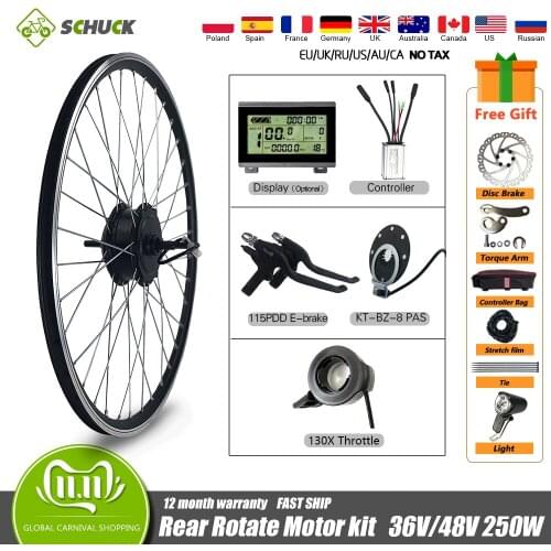 Electric Bicycle Conversion Kit 36V 48V 250W Rear Rotate Motor Wheel All Waterproof Plug 16-29 Inch 700C bicycle Conversion Kit
