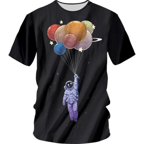 Summer New EU/US Size 3D Space Astronaut Balloon Print Tshirts Popular American Size Casual Tracksuit Tops Tees Plus Size 6XL