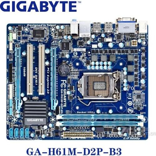 LGA 1155 H61 DDR3 Gigabyte GA-H61M-D2P-B3 100% Motherboard USB2.0 16G GA H61M D2P B3 Desktop SATA II Systemboard PCI-E X16 Used
