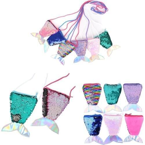 HOT!Mermaid Tail Sequins Coin Purse Crossbody Bags Sling Money Change Card Holder Wallet Purse Bag Pouch For Kids Gifts Girl