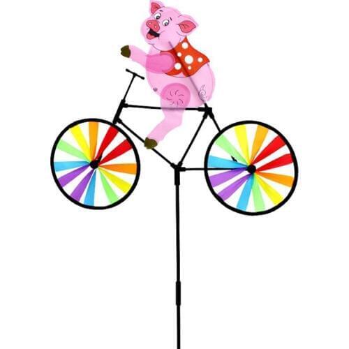 Cute 3D Animal pig on Bike Windmill Whirligig Garden Lawn Yard Decor Wind Spinner For Children