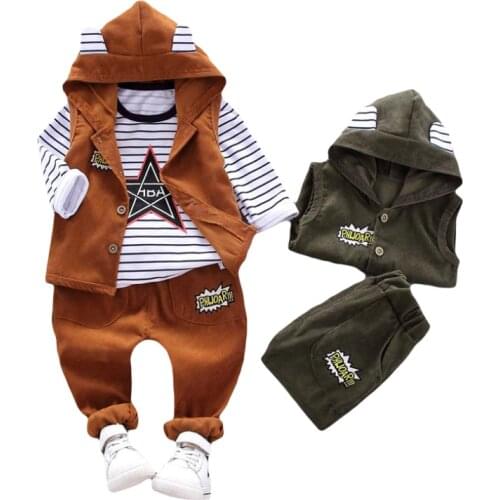 2019 New Baby Girl Fashion Spring Fall Print Set Boy Handsome Autumn Winter Clothes Three-piece Childrens Clothes 0-4Y