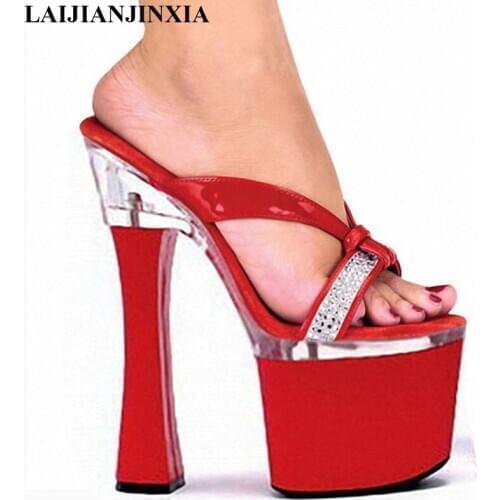 New 18cm Ultra High Heels Rhinestone Slippers Open Toe Womens Shoes 7 Inch High Heel Princess Dance Shoes