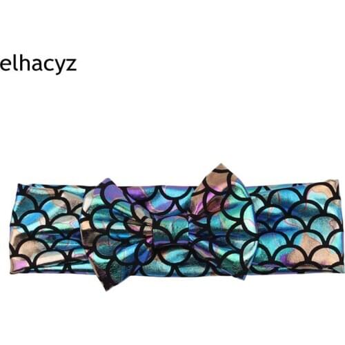 1PC Retail New Chic Girl 4" Printed Hair Bows Headband Green Mermaid DIY Hair Accessories For Kids Headwear Women Party