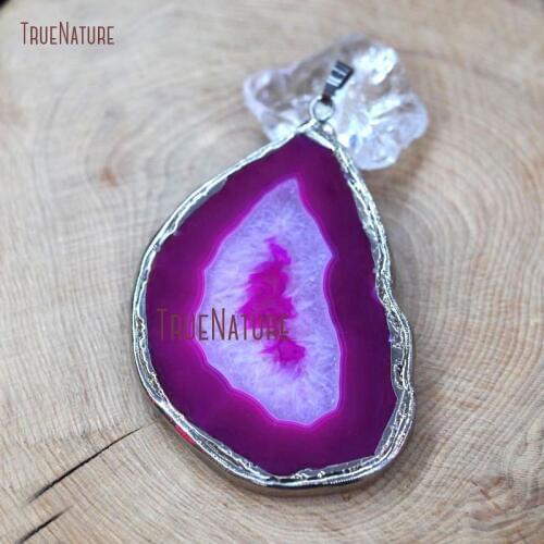 Gun Black Finish Irregular Shape Agates Slice Charm Fushia Natural Stripped Agates Pendant Jewelry Approx 70 mm PM7489