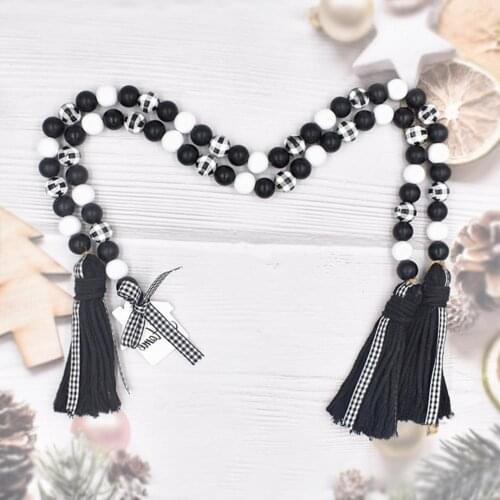 Beads Pendant with Tassel Wall Art Decor Wooden Tiered Tray Table Hanging Ornaments for Home