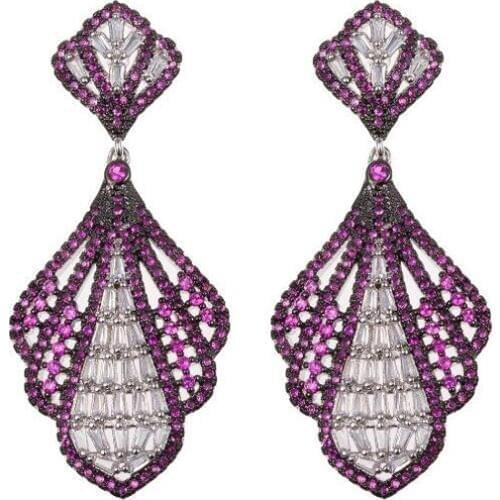 LYCOON luxury design purple CZ stone dangle Earrings prong setting high qualtiy Cubic Zirconia fashion earring Jewelry for women