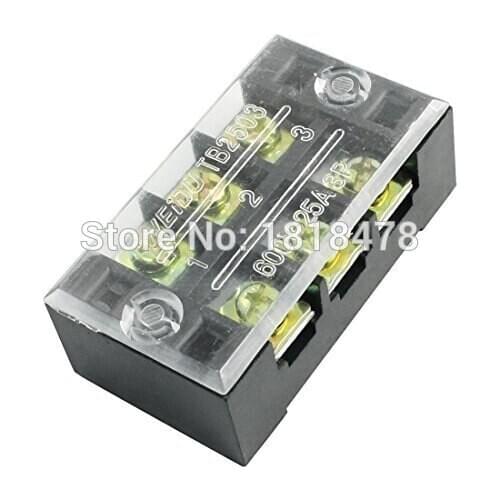 TB-2503 600V 25A 3 Positions 2 Row Barrier Terminal Wiring Board Block w Cover Copper parts