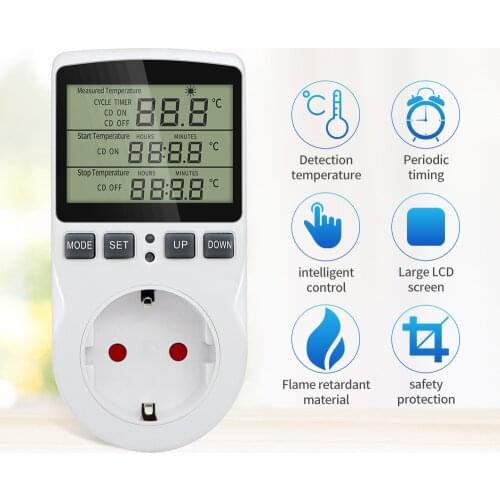 Timer Socket Thermostat KT3100 Multi-Function Temperature Controller Outlet with Timer Switch Sensor Probe Heating Cooling
