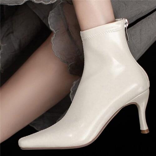 Party Pumps Womens Cow Leather Ankle Boots Pointed Toe Slim High Heels Sexy Shoes 34 35 36 37 38 39 40