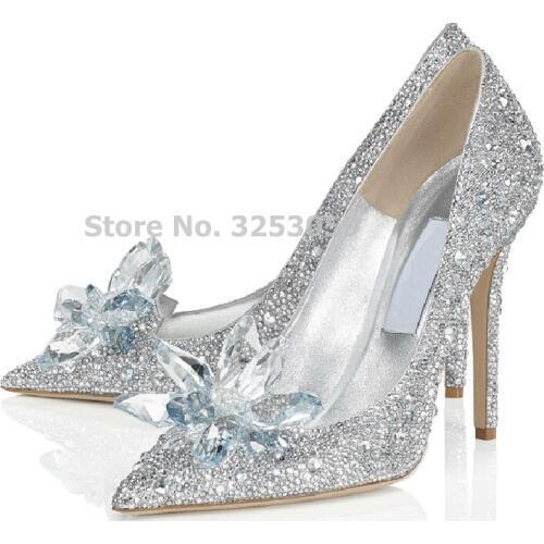 Bling Bling Cinderellas Crystal Shoes Celebrity Stage Shoes High Heels Pointed Toe Glittering Rhinestone Beaded Wedding Pumps