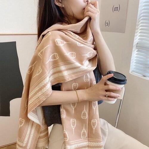 All-match New Cashmere Scarf Womens Winter All-match Thickened Double-sided Student Bib Dual-use Shawl