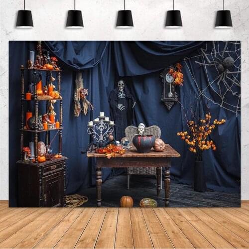 Avezano Happy Halloween Party Ghost House Photography Background Pumpkin Lantern Skeleton Ghost Candle Decoration Photo Studio