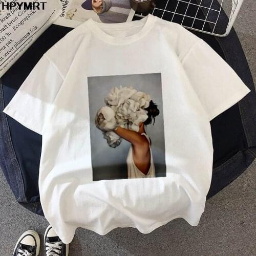 2021 Summer t shirt women Harajuku Aesthetics T shirt Sexy Flowers Feather Printed Short Sleeve Tops Tees Fashion Casual T-Shirt