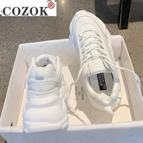 Women Shoes Spring 2021 New White Platform Sneakers Women Shoes Beige Leather Casual Shoes Women Lace-up Women Vulcanized Shoes